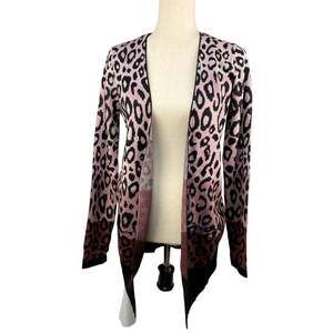 NEW Joseph A Lightweight Long Cardigan Ombre Blush Leopard Print Size S